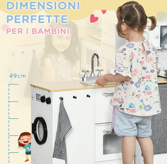 HOMCOM Cucina Giocattolo 2 Pezzi per Bambini 3-6 Anni con Utensili da Cucina, Luci ed Effetti Sonori, in MDF e PP - 4