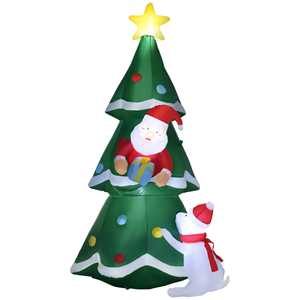 Idee regalo Outsunny Albero di Natale Gonfiabile con Babbo Natale e Cagnolino, Luci LED e Gonfiatore Incluso, 112x80x180cm Outsunny