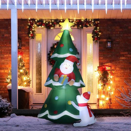 Outsunny Albero di Natale Gonfiabile con Babbo Natale e Cagnolino, Luci LED e Gonfiatore Incluso, 112x80x180cm - 2