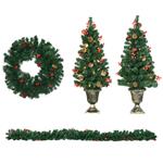 HOMCOM Decorazioni Natalizie, Set 4 Pezzi con 2 Alberelli di Natale Φ40x90 cm, Ghirlanda Natalizia e Corona di Natale
