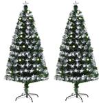 HOMCOM Set 2 Alberi di Natale Artificiale con 130 Rami, Luci a LED e Fibre Ottiche e Base Pieghevole, Φ63x120 cm