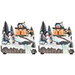 HOMCOM Set con 2 Villaggi di Natale con Luci LED, 8 Musiche e Pattinatori in Movimento, 18.5x16x15cm