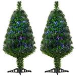 HOMCOM Albero di Natale a Fibre Ottiche Alto 90cm, Set 2 Pezzi con 90 Rami in PVC e Luci di 4 Colori, Φ48×90 cm, Verde