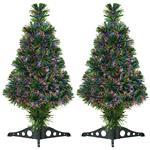 HOMCOM Set 2 Alberi di Natale Artificiali Alti 60 cm a Fibre Ottiche con 55 Rami in PVC, Φ35x60 cm, Verde