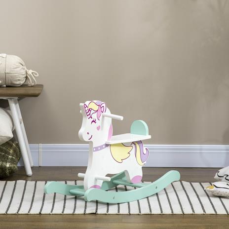 AIYAPLAY Cavallo a Dondolo per Bambini 1-3 Anni con Maniglie, Schienale e Pedali in MDF, 68L x 27P x 47.5A cm, Multicolore - 6