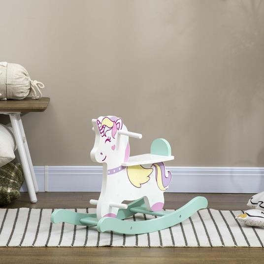 AIYAPLAY Cavallo a Dondolo per Bambini 1-3 Anni con Maniglie, Schienale e Pedali in MDF, 68L x 27P x 47.5A cm, Multicolore - 6