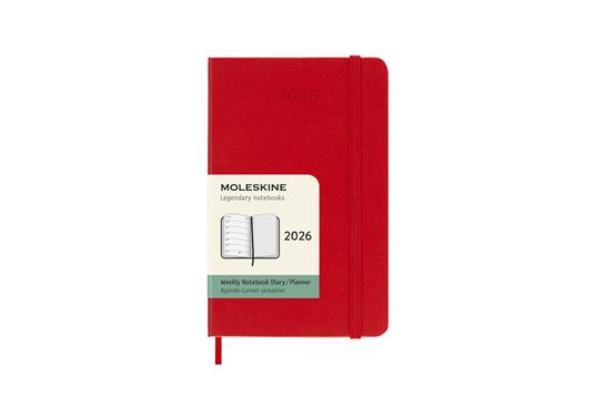 Agenda settimanale Moleskine 2025-26, con spazio per note 12 mesi, Pocket, Copertina rigida, Rosso scarlatto - Pocket 9x14 - 7