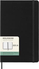 Agenda settimanale Moleskine 2025-26, con spazio per note 18 mesi, Large, Copertina rigida, Nero - Large 13x21