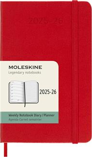 Agenda settimanale Moleskine 2025-26, con spazio per note 18 mesi, Pocket, Copertina rigida, Rosso scarlatto - Pocket 9x14