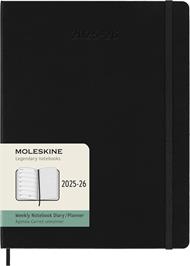 Agenda settimanale Moleskine 2025-26, con spazio per note 18 mesi, XL, Copertina rigida, Nero - XL 19x25