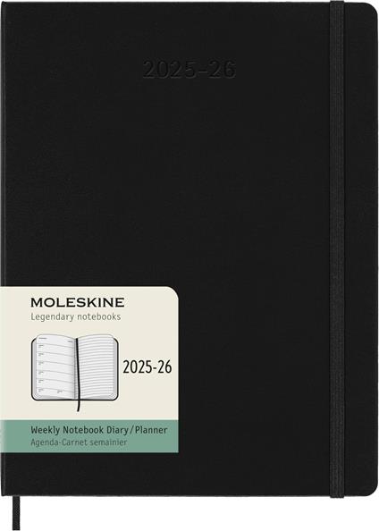 Agenda settimanale Moleskine 2025-26, con spazio per note 18 mesi, XL, Copertina rigida, Nero - XL 19x25