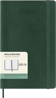 Agenda settimanale Moleskine 2025-26, con spazio per note 18 mesi, Large, Copertina soft, Verde mirto - Large 13x21
