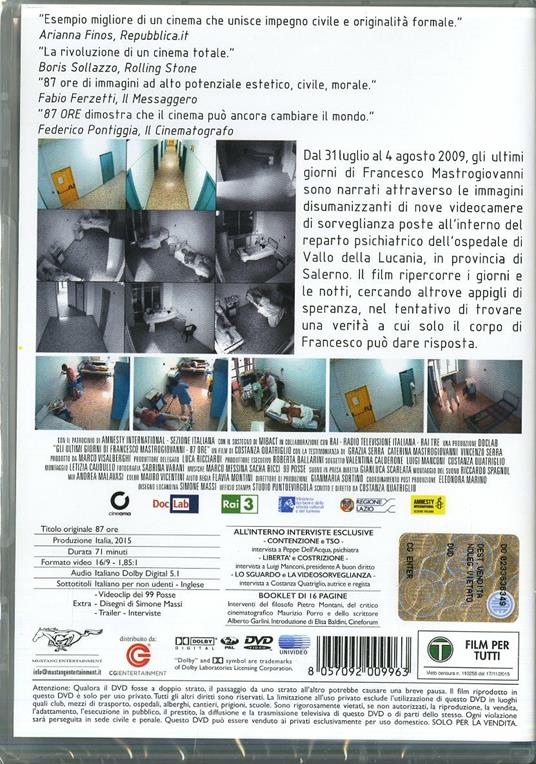 87 ore. Gli ultimi giorni di Francesco Mastrogiovanni di Costanza Quatriglio - DVD - 2