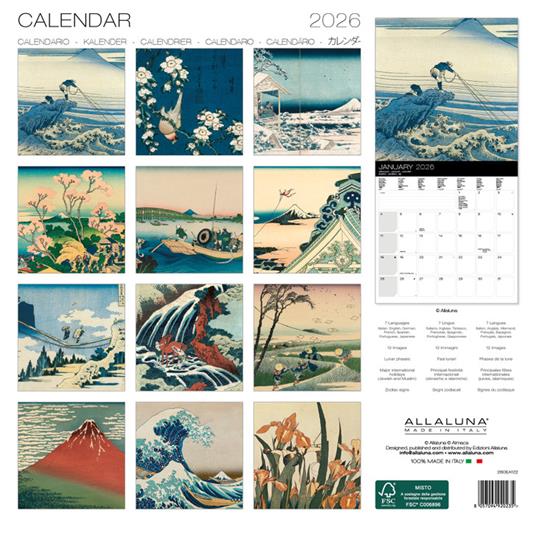 Calendario da muro 2026 Hokusai Allaluna - 30 x 30 cm