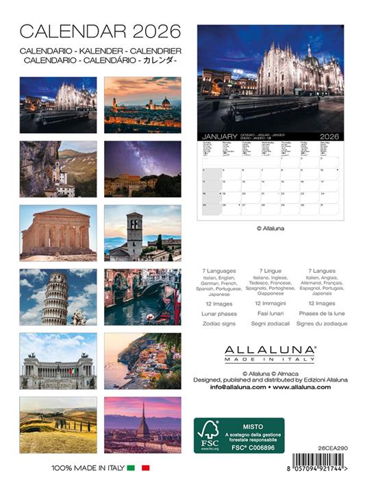 Calendario da muro 2026 Italy Allaluna - 15 x 20 cm