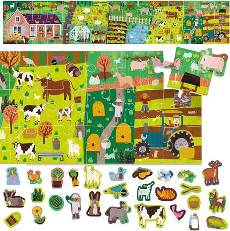 HEADU - Puzzle + Stickers the Farm - Puzzle Educativo per Bambini dai 3 agli 8 anni, Made in Italy - 2
