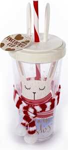 Idee regalo Tazza termica per il freddo con coperchio e sciarpa in silicone a forma di orecchie di coniglio. Senza microonde e lavastoviglie Tricoastal