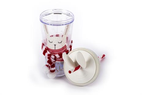 Tazza termica per il freddo con coperchio e sciarpa in silicone a forma di orecchie di coniglio. Senza microonde e lavastoviglie - 5