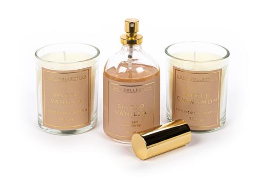Fragranze per ambienti: 2 candele in vetro da 113 g, apple cinnamon e spiced vanilla+1 spray ambienti da 100 ml spiced vanilla - 3
