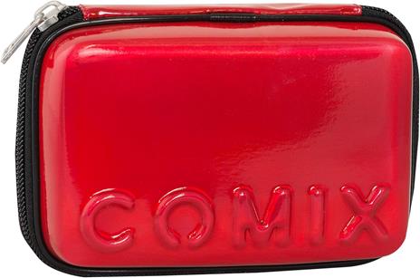 Astuccio ovale Comix con accessori cancelleria, zip e scomparti. Rosso