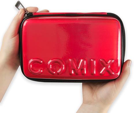 Astuccio ovale Comix con accessori cancelleria, zip e scomparti. Rosso - 2