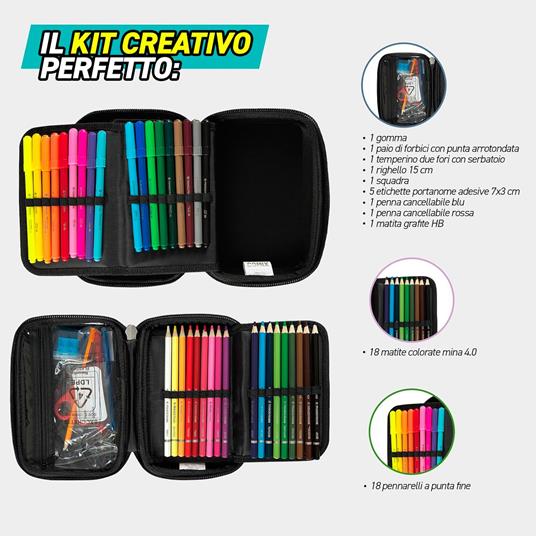 Astuccio ovale Comix con accessori cancelleria, zip e scomparti. Rosso - 3