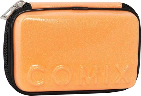 Astuccio con zip con cancelleria maxi Comix glitter arancione