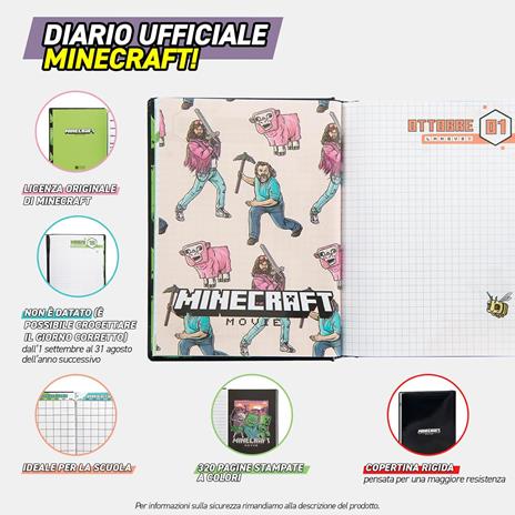 Diario 12 Mesi, 2025-26, Standard blu Minecraft movie - 3