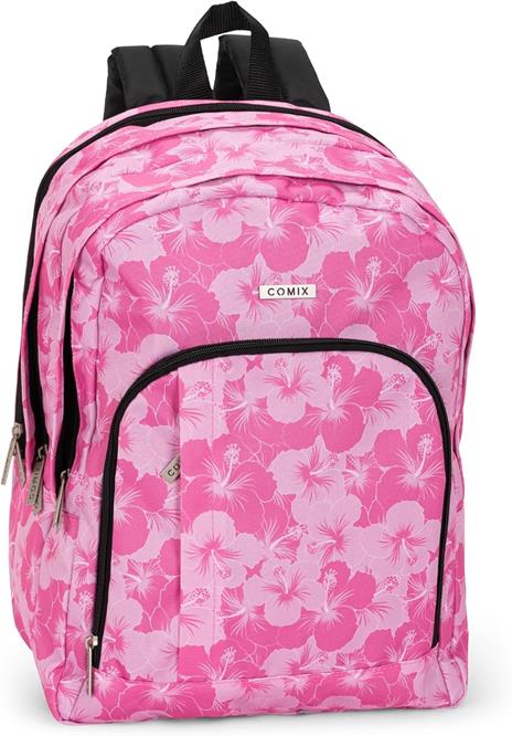 COMIX, ZAINO ORGANIZZATO ALLOVER HIBISCUS Unisex-Bambini e ragazzi, Rosa, Medio