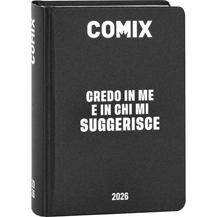 COMIX - Diario Mini Giornaliero 16 Mesi, Diario Scuola 2025-2026, con Copertina Rigida,  , 11x15.3h cm, Nero/Bianco