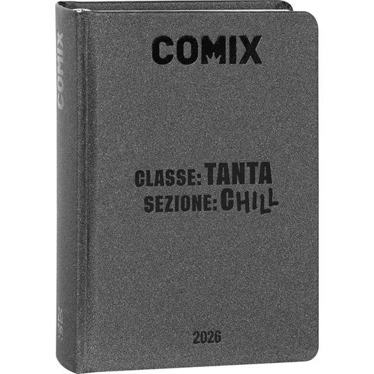 COMIX - Diario Mignon Plus Giornaliero 16 Mesi, Diario Scuola 2026-2026, con Copertina Rigida,  , 9x12.5h cm, Charcoal