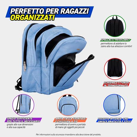 COMIX Lurex - Zaino Scuola per Bambini e Ragazzi, Tasca Frontale, Spallacci Regolabili, 32x43Hx23 cm, 31 L, azzurro - 2
