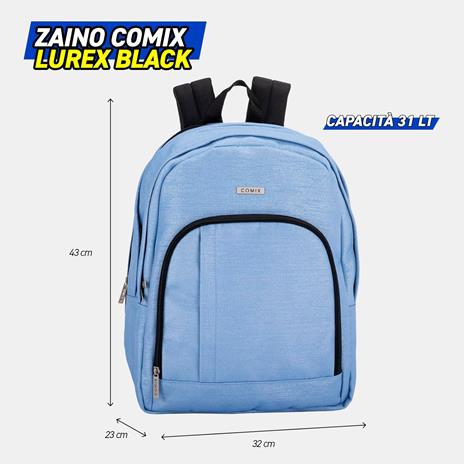 COMIX Lurex - Zaino Scuola per Bambini e Ragazzi, Tasca Frontale, Spallacci Regolabili, 32x43Hx23 cm, 31 L, azzurro - 3
