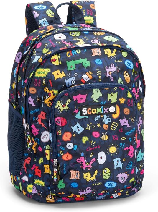 Zaino Scuola con zip e scomparti Allover Scomix