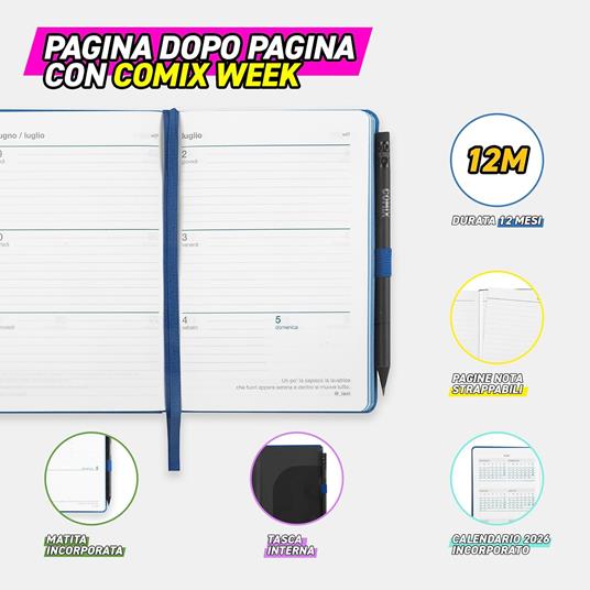 Agenda Comix 12 mesi 2026 Settimanale Large Orizzontale Blu - 5