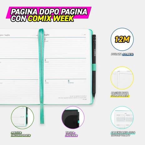 Agenda Comix 12 mesi 2026 Settimanale Large Orizzontale Tiffany TX - 5