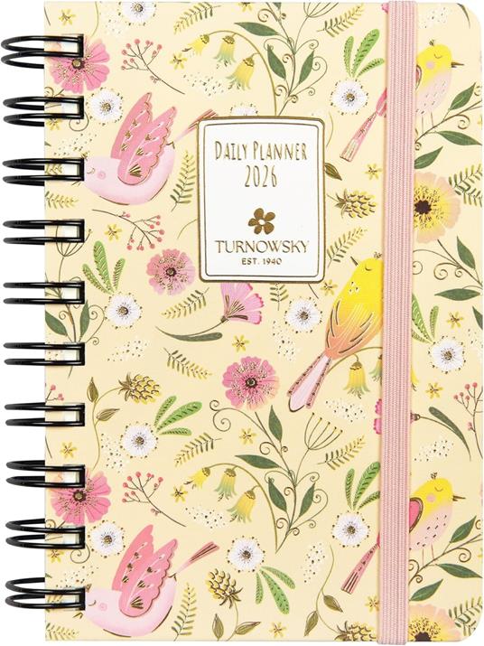 Agenda Giornaliera 12 mesi 2026 Turnowsky Spiralata 9x13 cm Uccellini