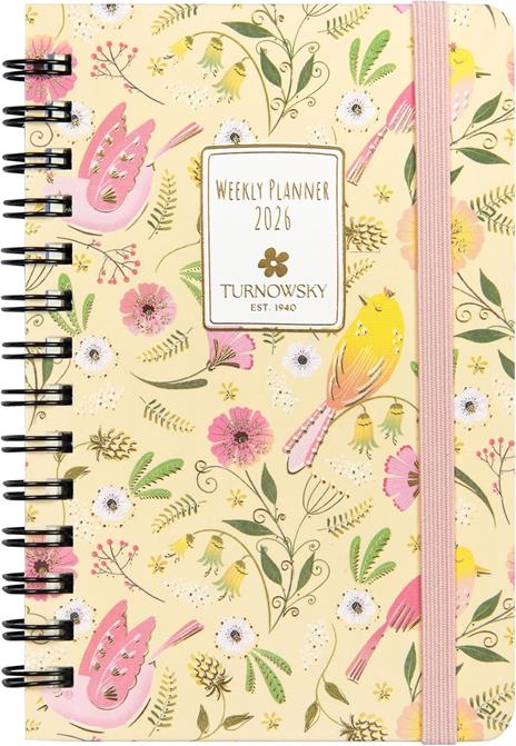 Agenda Settimanale 12 mesi 2026 Turnowsky Spiralata 9x13 cm Uccellini