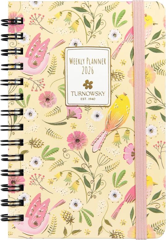 Agenda Settimanale 12 mesi 2026 Turnowsky Spiralata 9x13 cm Uccellini