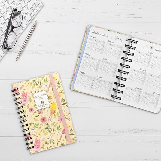 Agenda Settimanale 12 mesi 2026 Turnowsky Spiralata 9x13 cm Uccellini - 6