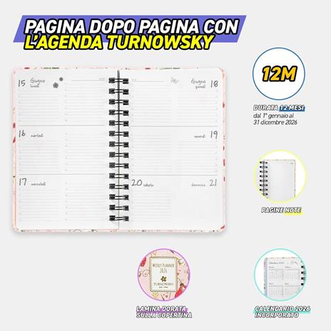 Agenda Settimanale 12 mesi 2026 Turnowsky Spiralata 9x13 cm Tulipani - 5