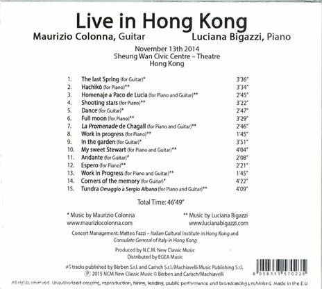 Hong Kong Live - CD Audio di Maurizio Colonna,Luciana Bigazzi - 2