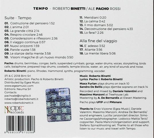 Tempo. Suite per pianoforte e percussioni - CD Audio di Roberto Binetti,Ale Pacho Rossi - 2