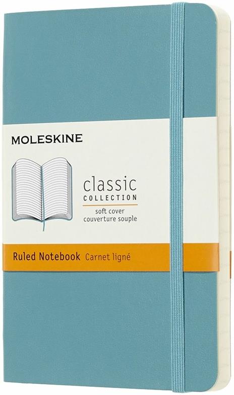 Taccuino Moleskine pocket a righe copertina morbida azzurro. Reef Blue