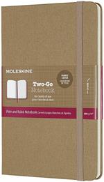 Taccuino Two-Go Moleskine medium a righe e pagine bianche beige. Kraft Brown