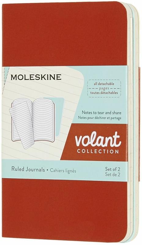 Quaderno Volant Journal Moleskine XS a righe arancione-azzurro. Coral Orange-Aquamerine Blue. Set da 2