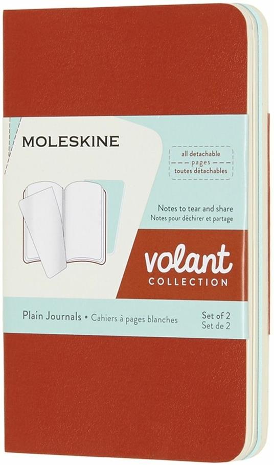 Quaderno Volant Journal Moleskine XS a pagine bianche arancione-azzurro. Coral Orange-Aquamerine Blue. Set da 2