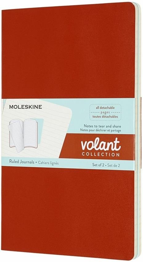 Quaderno Volant Journal Moleskine large a righe arancione-azzurro. Coral Orange-Aquamerine Blue. Set da 2