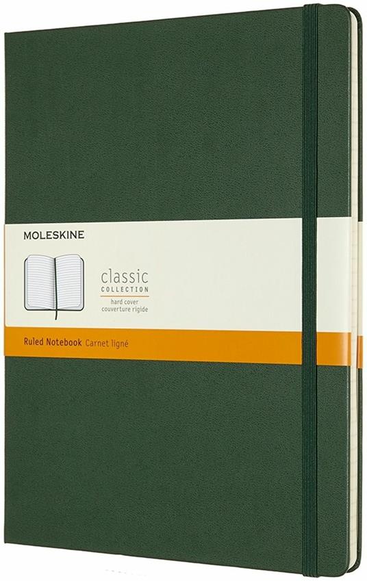 Taccuino Moleskine XL a righe copertina rigida verde. Myrtle Green