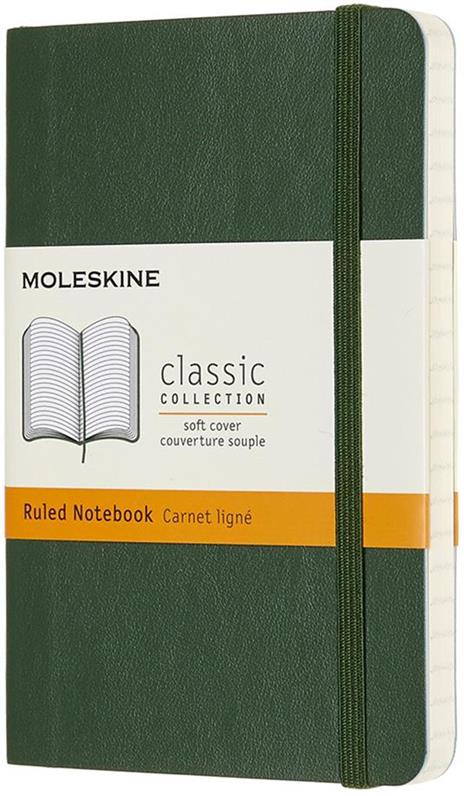 Taccuino Moleskine pocket a righe copertina morbida verde. Myrtle Green